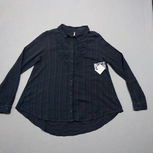 Free People Carter Dobby Button Down Lace Black Long Sleeve Collared Medium‎ NWT